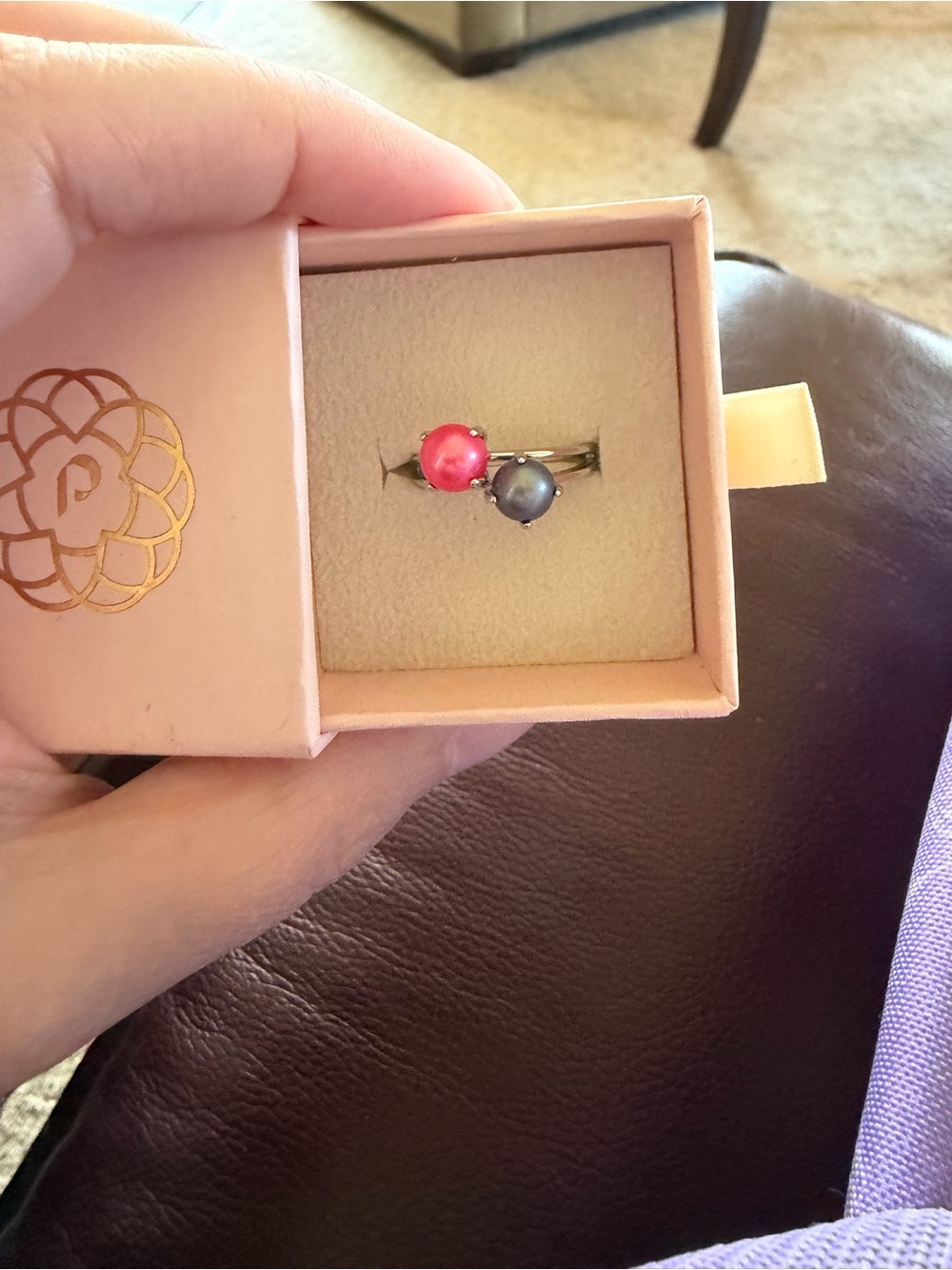 Pink and Gray Double Pearl Ring - Women Jewelry